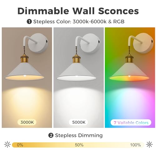 Image of DORESshop Battery Operated Wall Sconce Set of 2, 10000mAh Gold & White Wireless Rechargeable Wall Lights, Hanging Wire Wall Sconce, 9 Adjustable Sconces Wall Decor for Bedroom Living Room Hallway