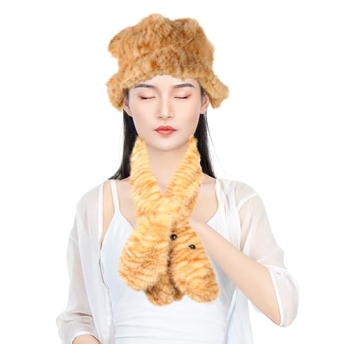 NOLITOY 1Set Cute Cat Ears Winter Hat and Scarf Women Plush Tiger Bucket Hat and Fluffy Beanie for Cold Weather Dual Purpose Design with Ear Protection Charming Cheetah Light Brown4