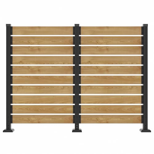 RNSOLKG 60H x 78W Outdoor Cedar Wood Privacy Screen with Aluminum Posts Easy Assembly for Hard Surfaces & Soil Deck Patio Garden Balcony Air Conditioner Enclosure Wood (2 Panels)