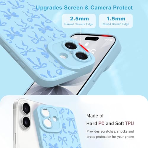 Image of Designed for iPhone 17 Case, Cute Bowknot Bow Tie Pattern Liquid Silicone Phone Case, Slim Soft TPU Protective Cover for Women Girls, Light Blue