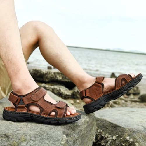Image of Arkbird Men's Sandals, Premium Leather and Non-slip Rubber Soles Comfortable with Arch Support Outdoor Hiking Sport Summer Shoes Brown 12
