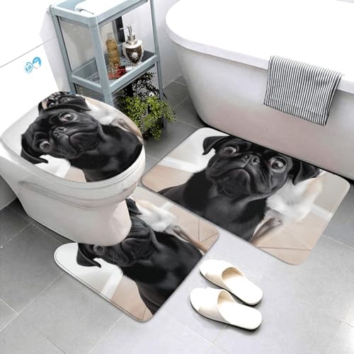Tapis de bain microfibre absorbant lot de 3 avec contour WC U