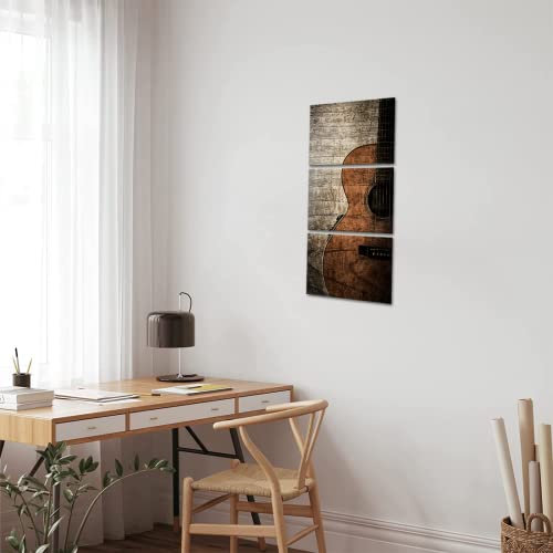 Yeilnm 3 Piece Acoustic Guitar Canvas Prints Music Wall Art Retro Guitar Picture Painting Vintage Artwork Home Office Living Room Bedroom Decor Stretched And Framed Ready To Hang #TOP2
