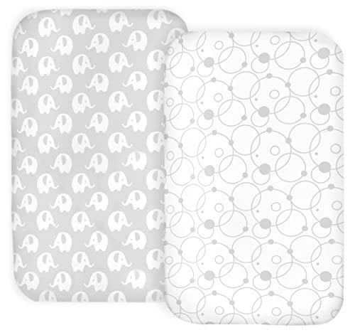 Image of 100% Organic Cotton 2 Pk of Bedside Sleeper Bassinet Fitted Mattress Sheets for Mika Micky, Baby Delight, Ronbei, Chicco, KoolerThings, Cloud Baby, AMKE, Angelbliss, Maxi-Cosi, Arm's Reach. Light Gray