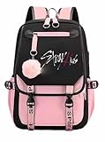 KASENFASHION Animado Harajuku Mochila escolar con gran espacio de almacenamiento, cómodas correas acolchadas, mochila unisex para escuela, universidad y ocio, Negro Y Rosa 3, 30*19*47cm