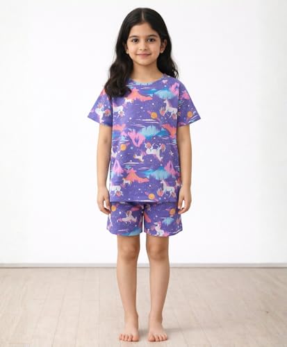 Image of ANTHRILO Sleepwear Shorts Set for Girls| Material: 100% Pure Cotton | Fabric: Skin-Friendly, ensuring a Soft Touch on Delicate Skin| Fit: Regular |Age Range: Suitable for Girls Aged 0-14 Years
