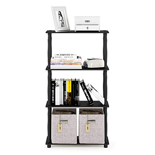 Image of Furinno TURN-N-TUBE Storage Shelves, 4-Tier Book Shelf, Corner Shelf, Toolless Open Shelves, Classic Tubes, for Organization and Storage, Living Room, Home Office, Americano