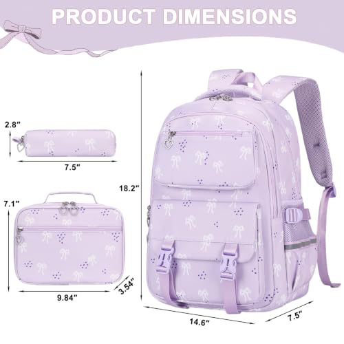 Joyfulife 3Pcs Bow Backpack for Girls Backpack with Lunch Box Cute Teen Kids Bookbags Set Elementary Kindergarten Preschool middle School Bags for girls - image 8