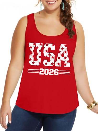 Image of Ithalt Plus Size 4th of July Tops for Women American Flag Tank Tops USA Patriotic Shirts Red White and Blue Sleeveless