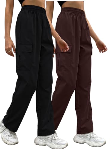 Image of Leriya Fashion Women's Elastic Waist Cargo Pants| Casual Loose Fit Jogger Trousers with Pockets| Lightweight Streetwear Pants for Women