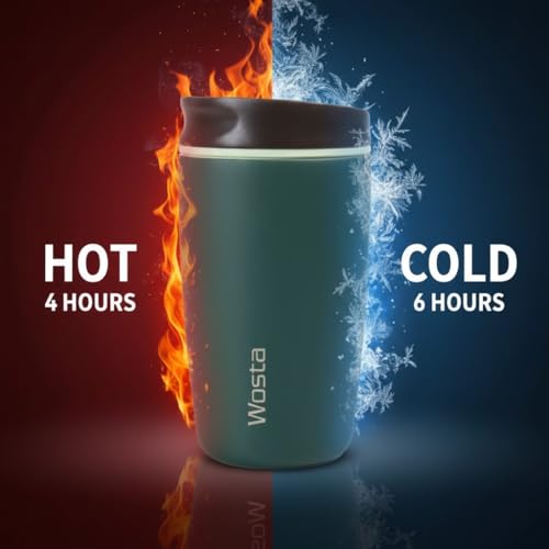 Image of Wosta SmoothSip Slider Insulated Stainless Steel Coffee Tumbler, Reusable Iced Coffee Cup, Hot Coffee Travel Mug, BPA Free 12 oz / 380 ml. (Green)