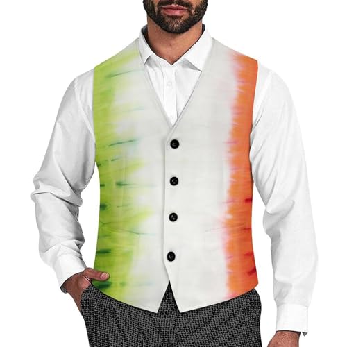 Tie Dyed Italian Flag Men's Suit Vest Slim Fit V-Ncek Waistcoat Business Casual Vest