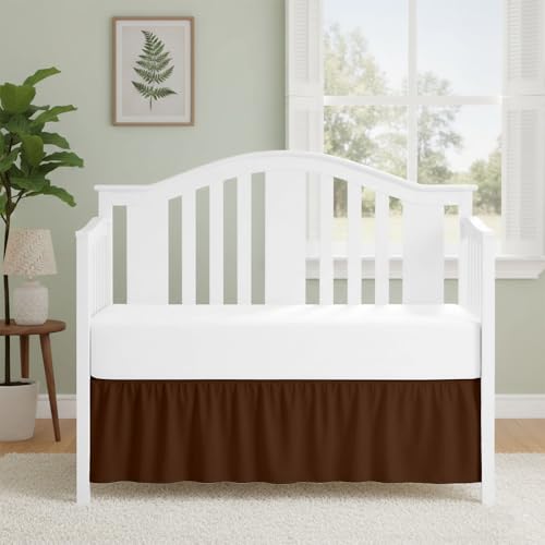 Image of Luxury Crib Bed Skirt 28 inch x 52 inch with 14 Inch Drop Soft & Breathable Dust Ruffle Fits Standard Crib and Toddler Bed Nursery Microfiber Fabric Ruffle Bed Skirt for Baby Boys or Girls Chocolate Solid