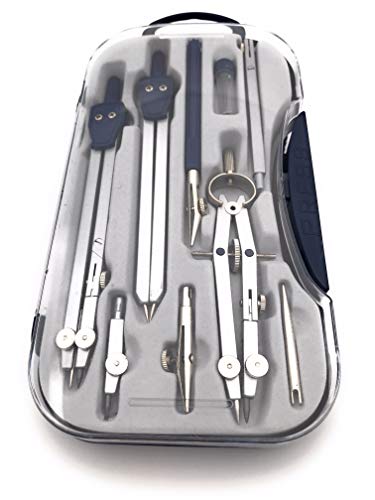 Student Essential Drafting 9-Piece Set 2 Metal Compass Drawing Set Math Geometry Tool for School Students with Extension bar Bigger Circles, Engineering and Architecture Professional Art