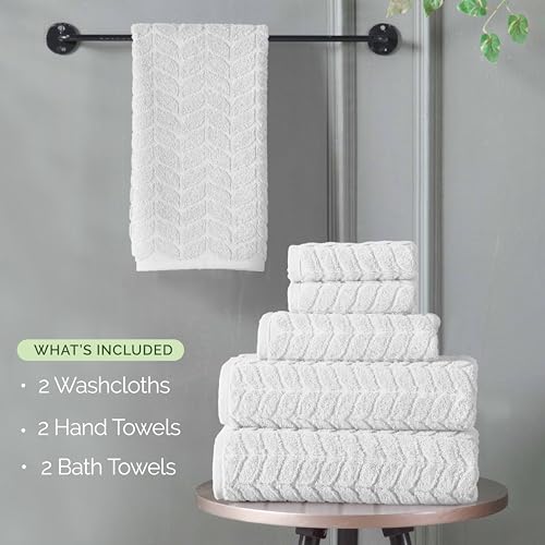 Image of Elegant Comfort Luxury 6-Piece 100% Turkish Cotton Jacquard Braided Textured Premium Hotel Quality Towel Set- Soft and Absorbent, Includes 2 Bath Towels, 2 Hand Towels and 2 Washcloths, White