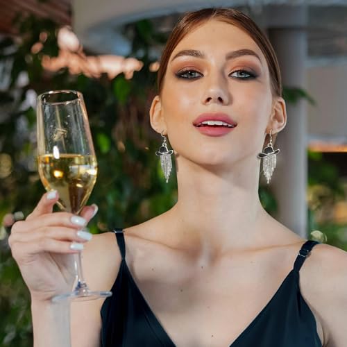 RechicGu Western Cowgirl Enamel Hat Sparkly Rhinestone Tassel Dangle Earrings Prom Country Concerts Rodeo Cowboy Outfits Jewelry Gift for Women4