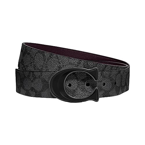 Coach 38 Mm Cts Reversible Resin Inlay C Buckle Signature Belt, Charcoal/Oxblood, One Size