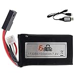 Fistone Rechargeable 7.4V 1000mAh Lithium Battery Pack for RC Car High Speed Racing Vehicle RTR Monster Truck with Charging Cable XH 2P Plug