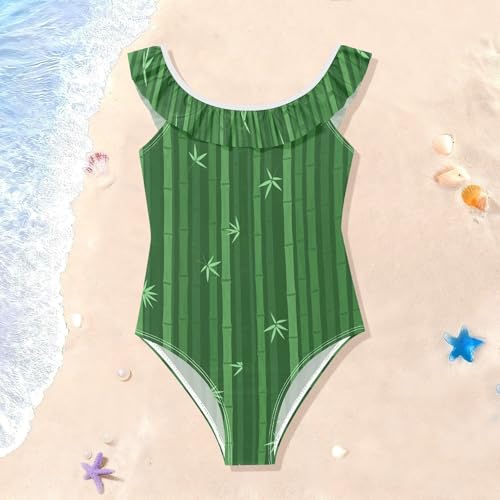 Maillot de bain en bambou vert pour filles avec volants - 2