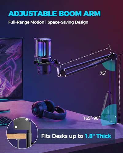 Image of SINWE Gaming Microphone with Adjustable Boom Arm- USB PC Mic for Streaming, Gaming, Podcasts, PC, PS4 -Includes Pop Filter, Shock Mount, Quick Mute & RGB Lighting,Noise Cancelation & Gain Control