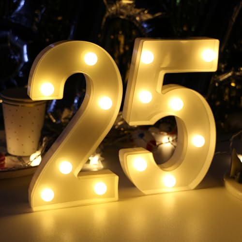 25th Birthday Party Decorations for Her & Him, 25th Birthday Centerpieces Table Decorations for Women & Men, Light Up Numbers 25 Sign for wedding anniversary
