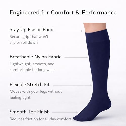 Image of Diamond Star Women's Trouser Socks, Opaque Knee High Nylon Socks, Stretchy Comfort Fit for Work and Casual, 6 Pairs