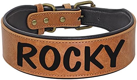 Beirui Custom Heavy Duty Large Dog Collar - Personalized Leather Dog Collar with Strong Durable Hardware - Soft Padded Dog Collar for Medium Large and Extra Large Dogs (Brown,2XL)