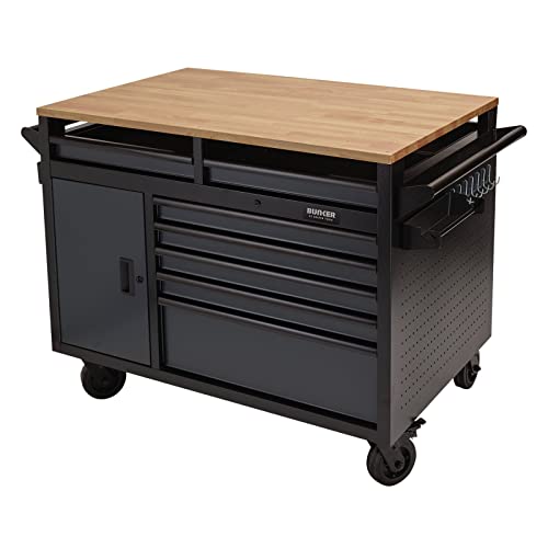 BUNKER 08251 Multi-Functional Workbench Roller Tool Cabinet, 14 Drawer, 48", Grey