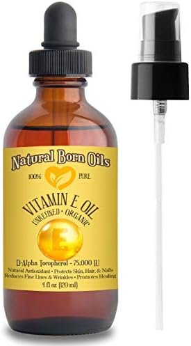 SALE! 4oz Vitamin E Oil, 100% Pure and Natural, D-Alpha Tocopherol, 75,000 I.U., Organic Antioxidant for Skin and Hair - Includes Pump & Dropper