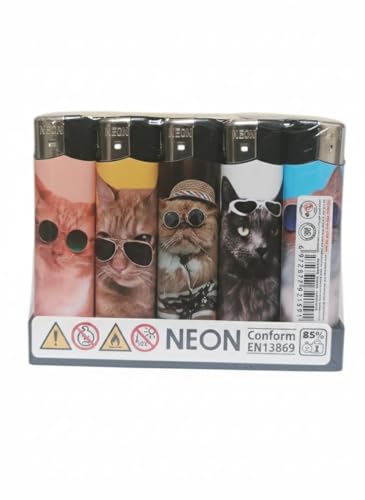 V7® Multipack Lighter Refillable Adjustable Flame Utility Lighter Safety Lock Kitchen BBQ Camping Travel Cat design (20)