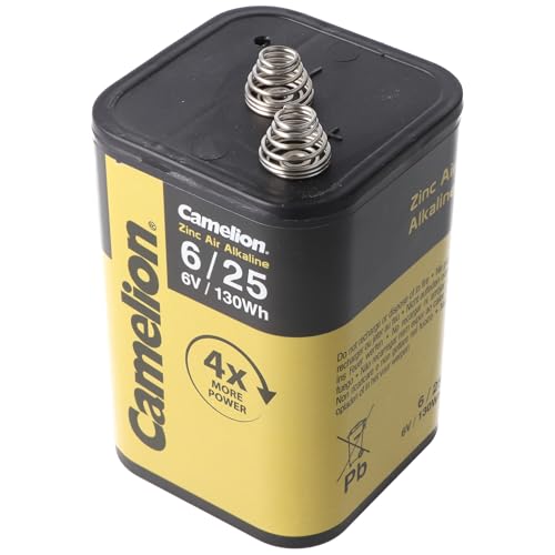 Arcas Pile alcaline Zinc Air 4LR25 6 V, 25 Ah, 130 Wh, avec jusqu'à 4 fois plus de puissance que la norme 4R25