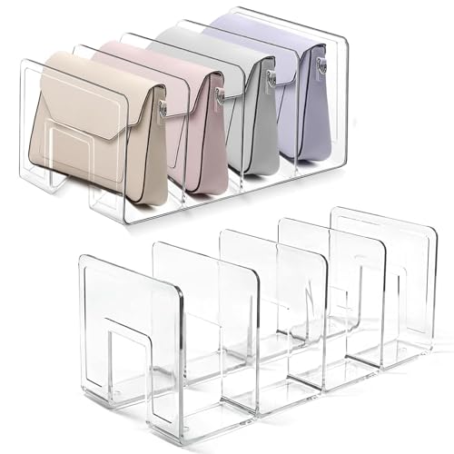 2 organizadores de armazenamento de bolsa de acrílico transparente, 4 divisórias para quarto, escritório (brilhante)
