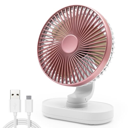 USB Desk Fan, Auto Oscillating Table Fan, Rechargeable Fan Silent Powerful, 4 Speeds, 4000mAh Battery, Strong Airflow, 6.5 Inch Small Desktop Fans Cooling Quiet for Bedroom Home Office Outdoor Travel