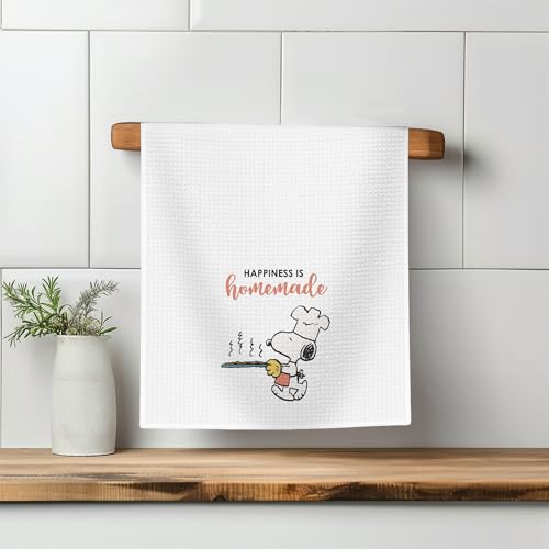 Image of Flagology, Peanuts Happiness is Homemade Snoopy Kitchen Tea Towel 16 inch x 25 inch, Cute Chef Kitchen Decor, Licensed Peanuts, Farmhouse Cooking Gift, Hand Towel