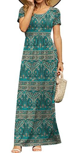 Image of DB MOON Womens 2026 Summer Maxi Dresses Casual Short Sleeve Empire Waist Spring Long Dress with Pockets