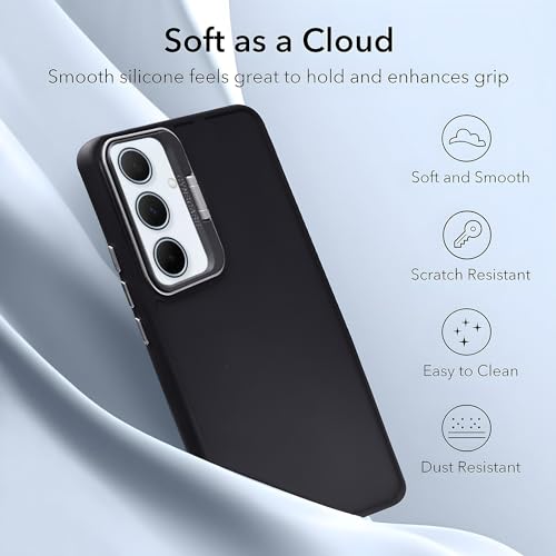 Image of A rtistque Silicone Back Cover Case for Samsung Galaxy M12 / F12 / A12 with Camera Stand | Shockproof TPU | Stylish Protective Design | Slim Fit | Ultra Matte |M12 / F12 / A12 Back Cover - Black