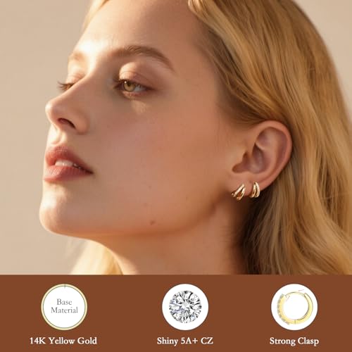 Small Huggie Gold Hoop Earrings Set for Women, 14K Plated Hypoallergenic Cartilage Helix Earring Stacks for Multiple Piercings, Lightweight Mini Dainty Packs Jewelry Gifts for Women 5
