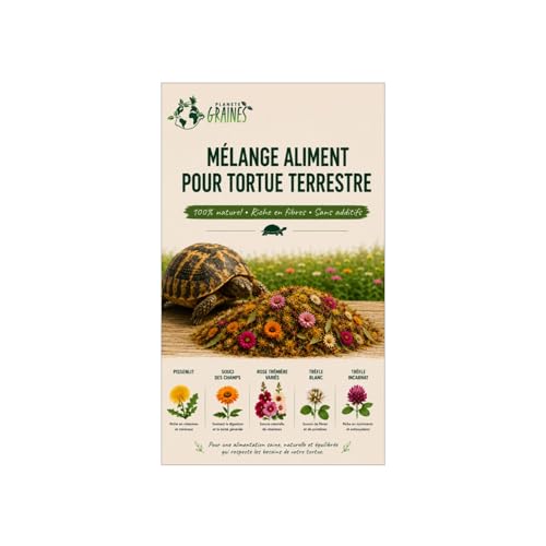 200 Graines Mélange Alimentaire Tortue Terrestre : Pissenlit, Trèfle, Rose Trémière et Souci