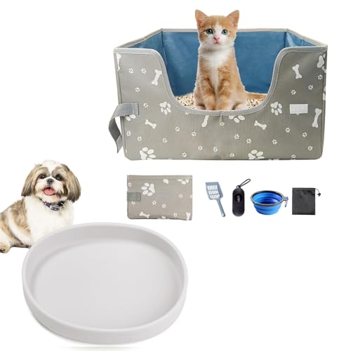 BNOSDM High Sided Litter Box Light Grey Dog Food Plate for Hotels