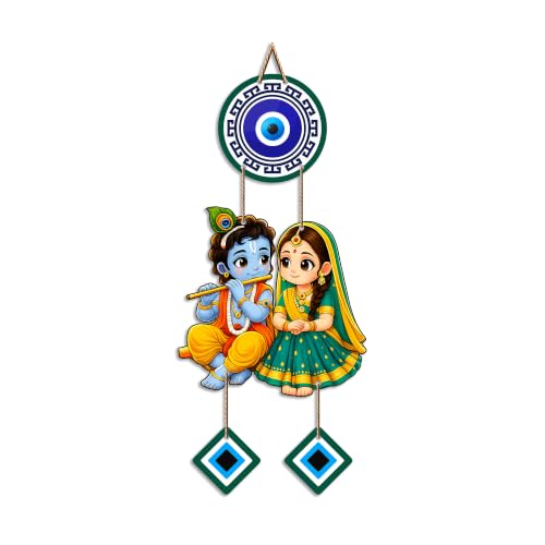Image of Artvibes Shree Radha Krishna Evil Eye Wall Decor for Home and Office | Nazar Suraksha Hanging for Entrance Living Room Temple | Spiritual Vastu Good Luck Decorative Gift (WH 8578N)