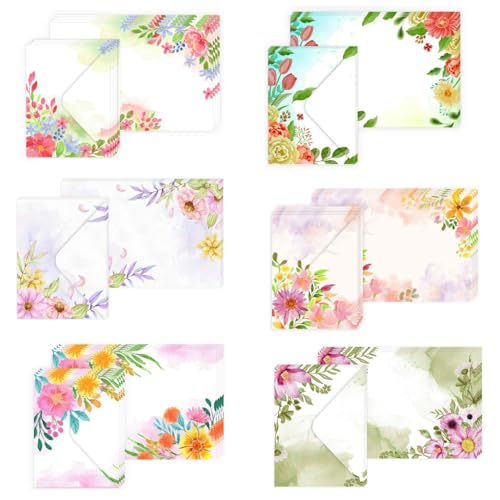72 Stück Briefpapier mit Umschlag, Set Florale Stile Schreiben mit 24 Vintage-papier Briefumschläge, 24 A5 Briefpapier und 24 pcs aufkleber, für Liebesbrief, Hochzeit,Geburtstag,Weihnachten