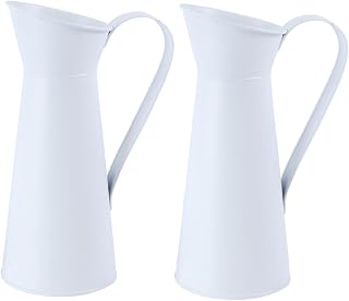 Retro Creative Dry Flower Vase Set 2Pcs White Iron for Office | Non-slip Practical Design, Living Room Decoration Accent, Metal Construction, Delicate Portable Flower Pot