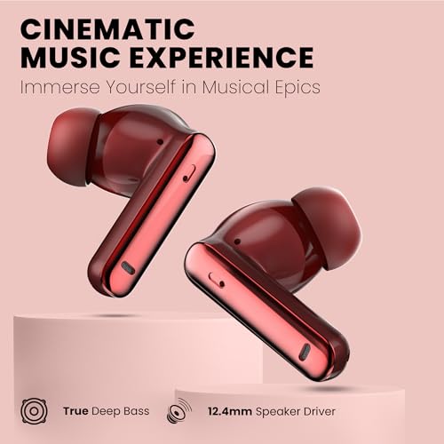 Image of truke Q1 Lite True Wireless in Ear Earbuds, 48H Playtime Ear Buds, Crystal-Clear Calls, Fast Charging, Elegant Royal Design, Bluetooth 5.4, Noise Cancellation, Gaming Mode (Rose Red)