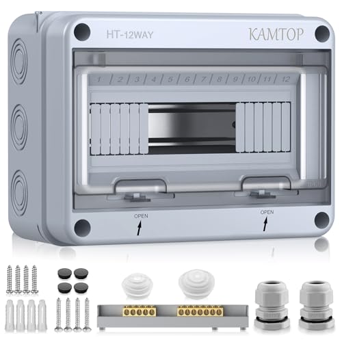 Kamtop Boîtier de Distribution Étanche IP65 12 Voies – Couvercle Transparent, Rail DIN Préinstallé, ABS Antichoc – Tableau Électrique Extérieur pour Garage, Jardin, Sous-sol