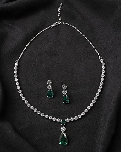 Clara 925 Sterling Silver Solitaire Green Necklace Jewellery Set With Earrings | Rhodium Plated, Swiss Zirconia stone | Gift for Women and Girls - Image 3