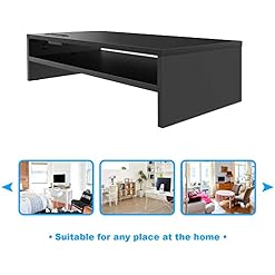 Alternative view of 1home Wood Monitor Stand Tv Pc Laptop Computer Screen Riser Desk Storage 2 Tier Black, W540 X D255 X H130Mm (With Smartphone Holder And Cable Management)