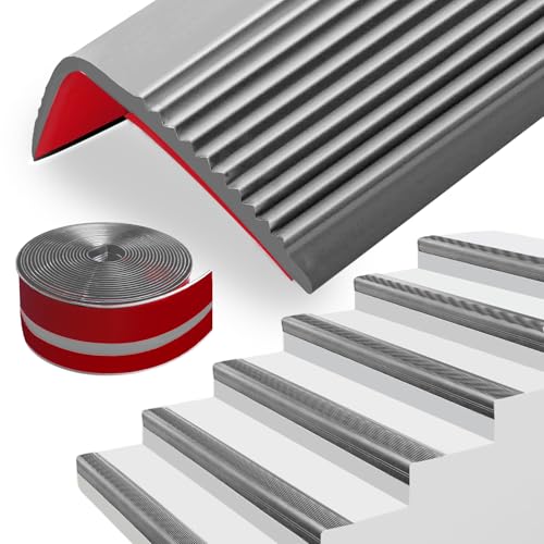 Yawfold Treppenkantenprofil Selbstklebend 50mm×25mm×6m Rutschfeste Treppenkantenprofil PVC Treppenstufen Verkleidung Treppen Kantenschutz für Außen und Innenbereich (Grau)