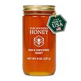100% Authentic, USA - Made Raw Unfiltered Honey, Made by Pure Southern Honey [ 8 oz ] - Unheated - Non - GMO, No Additives, All - Natural Sweetener- Environmental-Friendly Glass Jar
