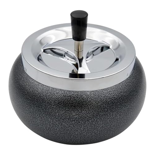 ROCKING GIFTS Posacenere in metallo girevole rotondo 13,8 cm, colore grigio, base stabile, facile da pulire, per interni ed esterni