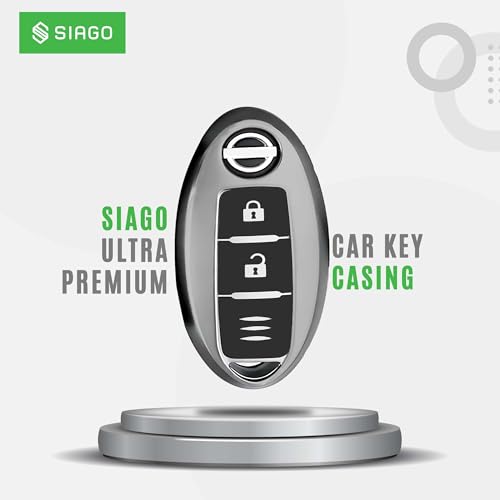 Image of SIAGO TPU Key Cover and Round Key Chain Compatible with Micra, Sunny, Micra Active, Magnite, Teana 2 Button Flip Key (Grey)
